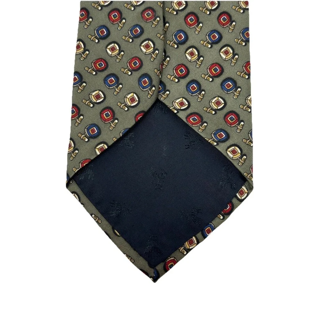 Brooks Brothers Tie Silk Green Geometric Print Classic Necktie  57.5